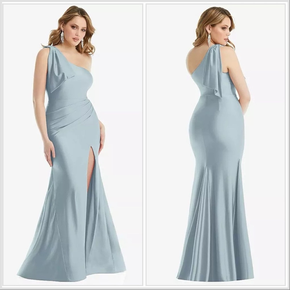 Elegant One-Shoulder Maxi Dress in Light Blue
